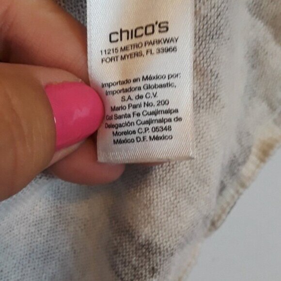 Chicos Womens Linen Blend Cardigan Large Beige Abstract Asymmetric Casual - Picture 6 of 7